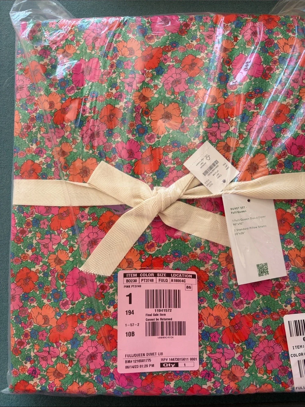 J. Crew Bright Floral Full/Queen Duvet Cover in Orange, Pink, Green, Blue